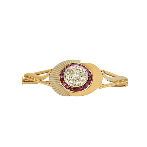 Broche Broche en or jaune, or gris, rubis et diamants 58 Facettes BLO015831