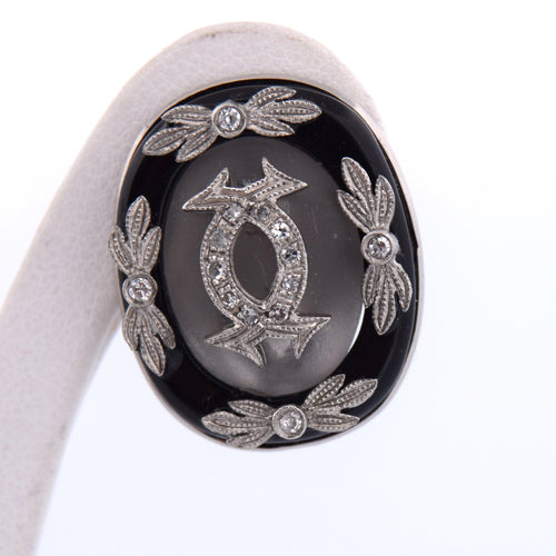 Boucles d'oreilles Boucles d'oreilles vintage en platine ornées d'onyx, de cristal de roche et de diamants 58 Facettes OR190