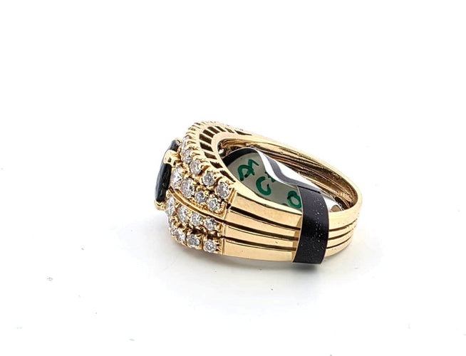 Anello oro giallo con zaffiro centrale e diamanti 58 Facettes