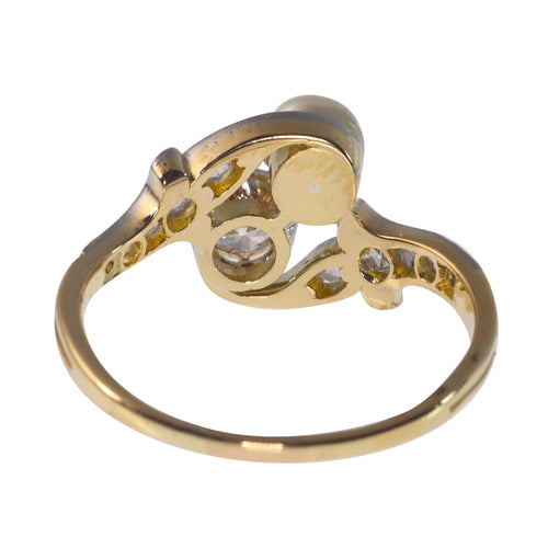 Vintage Belle Epoque diamond and pearl romantic toi-et-moi engagement ring