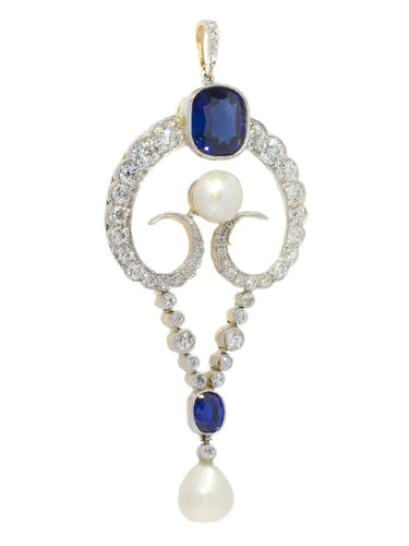 Belle Époque Elegance: Diamond Pendant with Cornflower Blue Sapphires