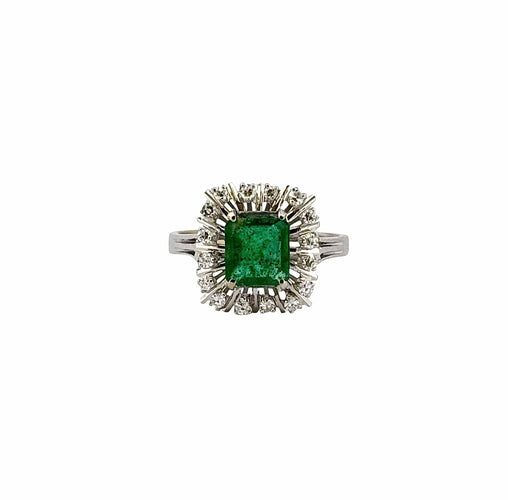 Bague 55 Bague ancienne or blanc émeraude diamants 58 Facettes