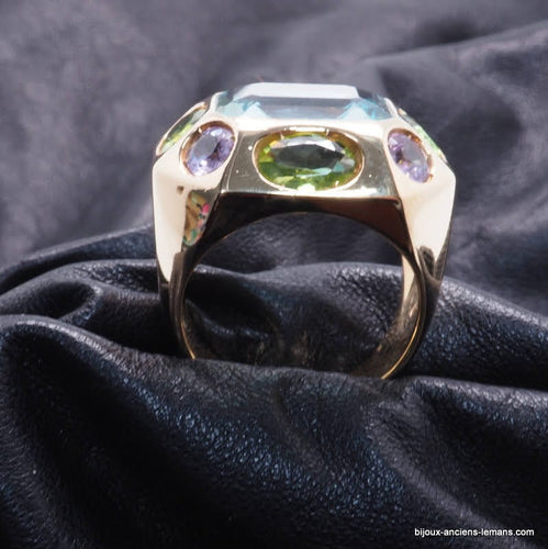 Bague 55.5 Bague Aigue Marine Péridot Améthyste - ref 4297 58 Facettes 4297