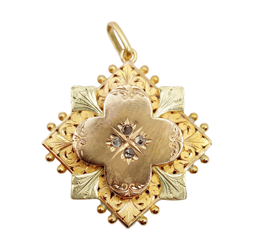 Pendentif Pendentif fleur or rose et or jaune, diamants taille rose (circa 1900) 58 Facettes A06189