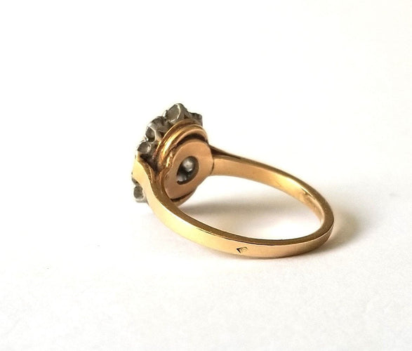 Bague 53 Bague pompadour or jaune 18k - Saphir et Diamants 58 Facettes