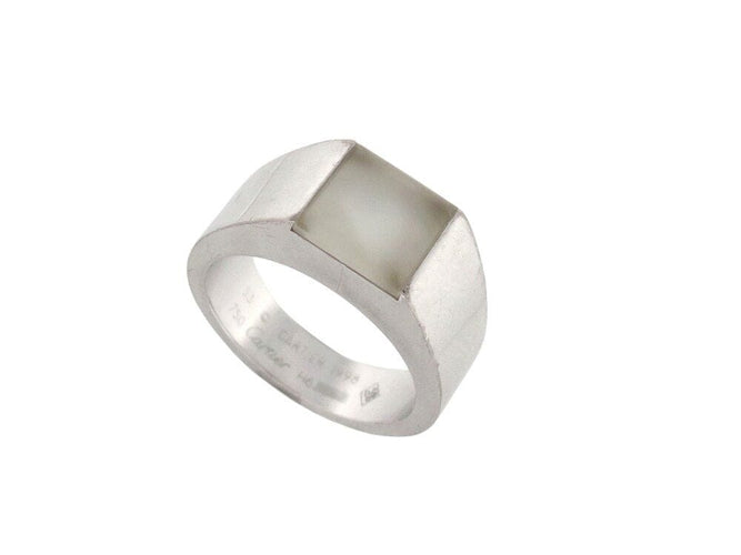Bague 53 bague CARTIER tank en or blanc 18k 13.6 gr sertie pierre de lune 58 Facettes 268700
