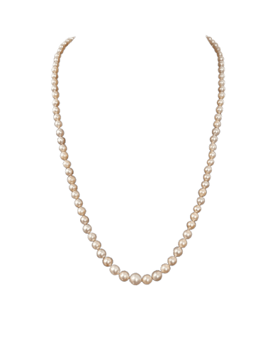 Collier Art Déco perles de culture en chute fermoir or gris et diamants 45 cm