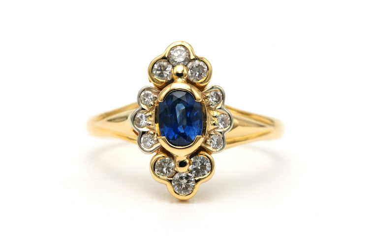 Bague 52 Bague contemporaine sertie d'un saphir et diamants taille brillant en or jaune 18 carats 58 Facettes 23234