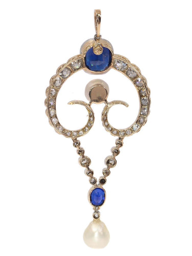 Belle Époque Elegance: Diamond Pendant with Cornflower Blue Sapphires