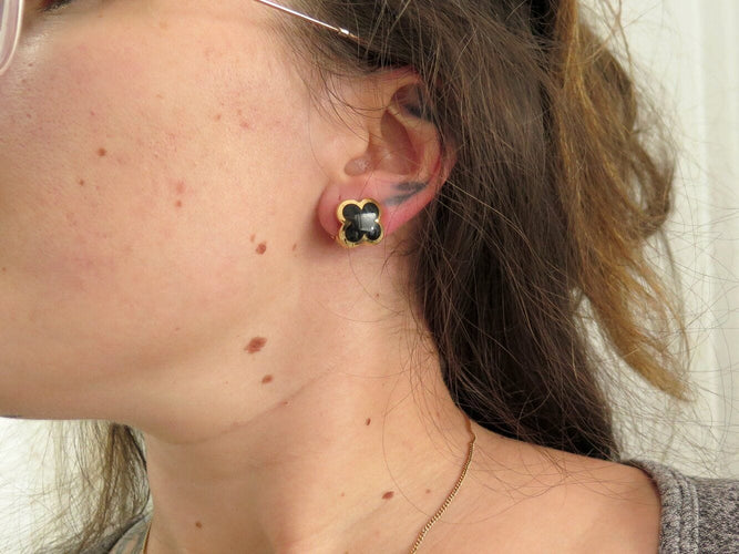 Boucles d'oreilles boucles d'oreilles VAN CLEEF & ARPELS pure alhambra en or jaune & onyx s 58 Facettes 271082