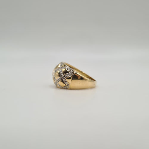 Bague bombée or jaune 18 carats sertie de diamants anciens