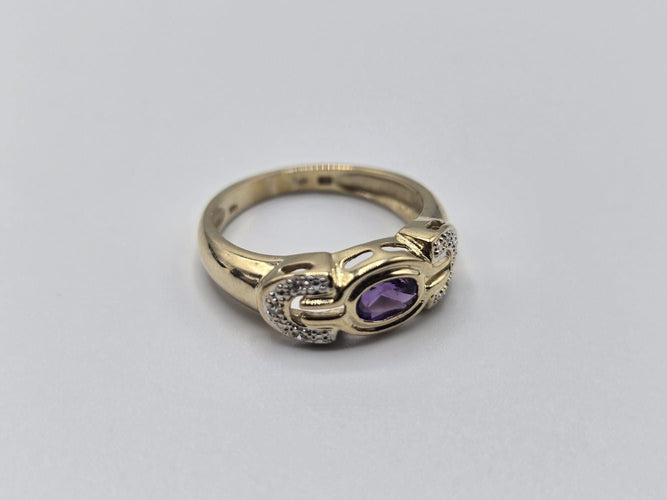 Bague 54 Bague OR Jaune 14k sertie d'une tourmaline au centre et d'éclats de diamants sur les côtés 58 Facettes 1-0000437/5