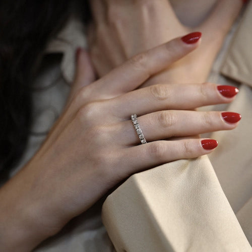 Bague 55 Alliance en or gris 18K avec 2,00 ct de diamants H-VS - Taille 55 - Sertie griffes 58 Facettes FB10651