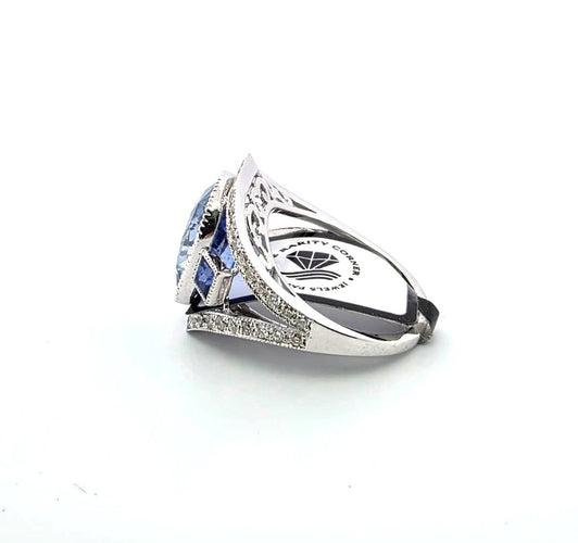 Bague Superbe bague en or blanc massif 18 carats avec saphir naturel et diamants 58 Facettes