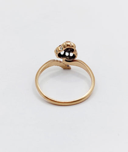 Bague 55.5 Bague victorienne or rose 18k trèfle orné de diamants taille roses (circa 1900) antique 58 Facettes A03066