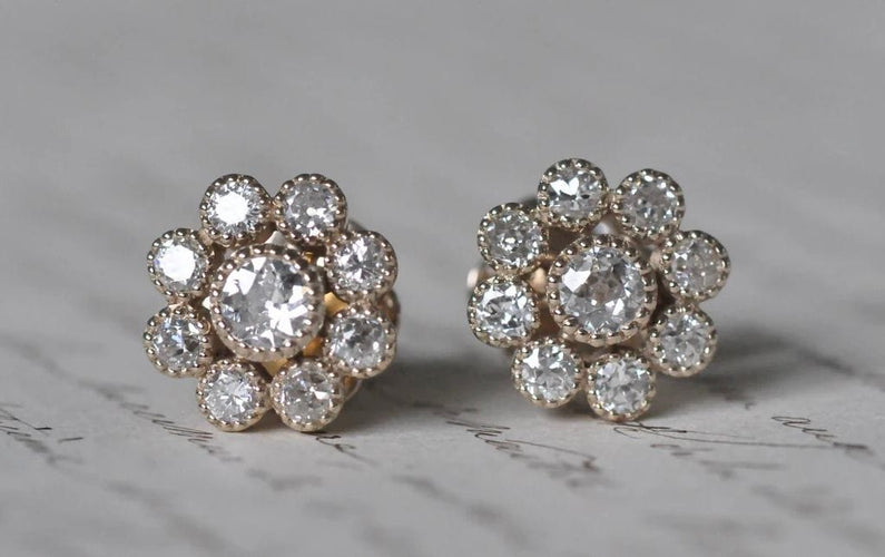 Boucles d'oreilles 18K antique old mine diamond earrings 58 Facettes