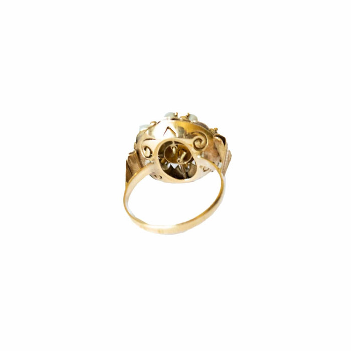 Bague 57 ensemble antique de boucles d'oreilles et bague en or avec perles de culture 58 Facettes Q188B