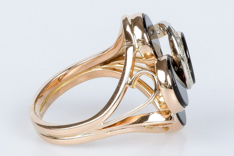 Bague 60 Bague en or rose 18 carats orné de 4 onyx et 13 diamants taille rond 58 Facettes BGDNB203