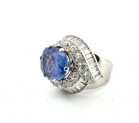 Splendido anello in oro bianco massiccio con zaffiro e diamanti 58 Facettes