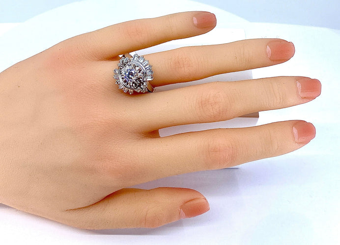 Bague 56 Magnifique bague en platine, diamants baguettes et ronds 58 Facettes AB288