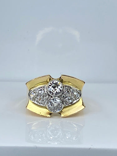 Bague Tank en or jaune 18 carats et platine sertie de diamants