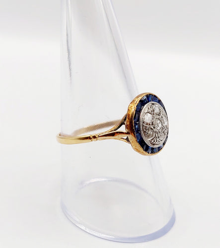 Bague 59 Bague cible Art déco en or 18k, diamants et saphirs synthétiques 58 Facettes A06447