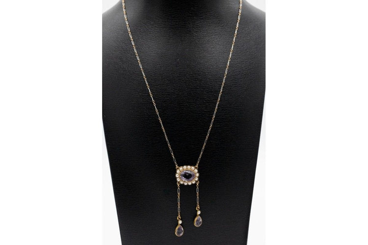 Collier Collier négligée ancien en or jaune 14k avec améthystes et perles 58 Facettes 11725
