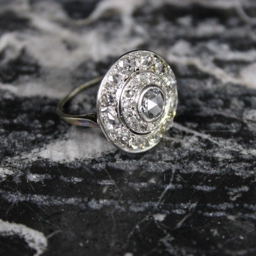 Bague 53 Bague Cible Art déco or blanc et diamants 58 Facettes