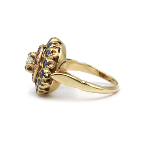 Bague 52 Bague - Or jaune rubis, saphirs et diamants 58 Facettes 1073