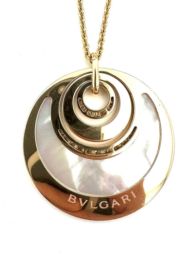 Collier BVLGARI - Collection Intarsio, sautoir or rose, nacre et diamants 58 Facettes
