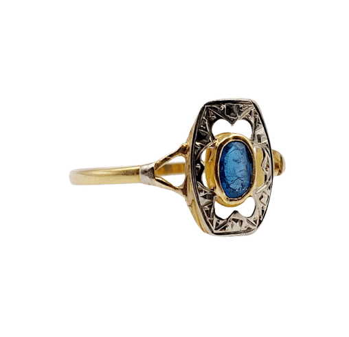 Bague 56 Bague Art Déco or monture géométrique et pierre bleue (circa 1930) 58 Facettes A06281