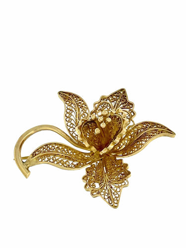 Broche Broche française en or jaune filigrane à fleurs 58 Facettes