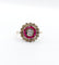 Bague fleur Art déco en or rose 18k et diamant, rubis synthétiques