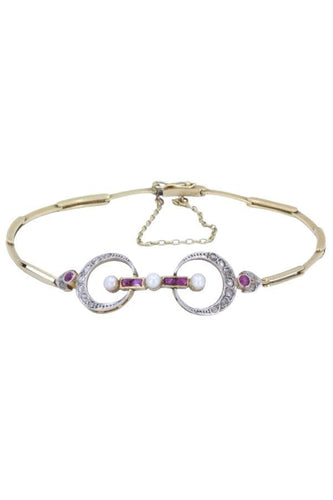 Bracelet BRACELET ART NOUVEAU PERLES RUBIS ET DIAMANTS 58 Facettes 087141