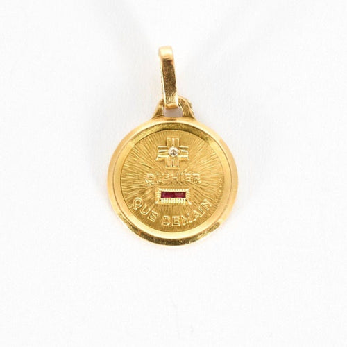 Pendentif AUGIS - Médaille d'amour - or jaune, diamant et rubis de synthyèse 58 Facettes GULK218
