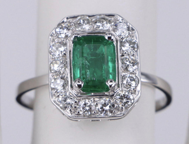 Bague 53 Bague vintage colombienne émeraude et diamant en or blanc 58 Facettes BA-155