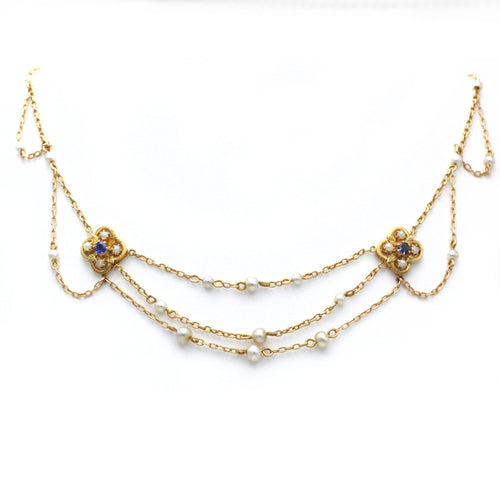 Collier Collier Draperie - Or, Perles fines & Saphirs 58 Facettes 250144R