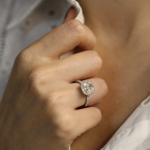 Solitaire or 14k diamant coussin 1,80 ct GIA + 0,35 ct - Taille 50