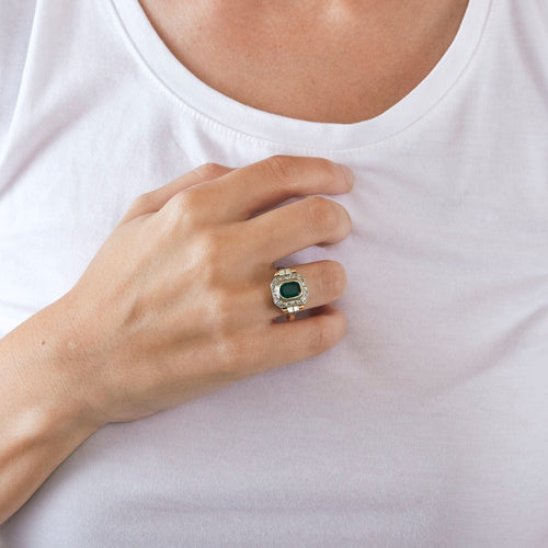 Bague 61 Bague Tank Art Déco Emeraude Diamants 58 Facettes