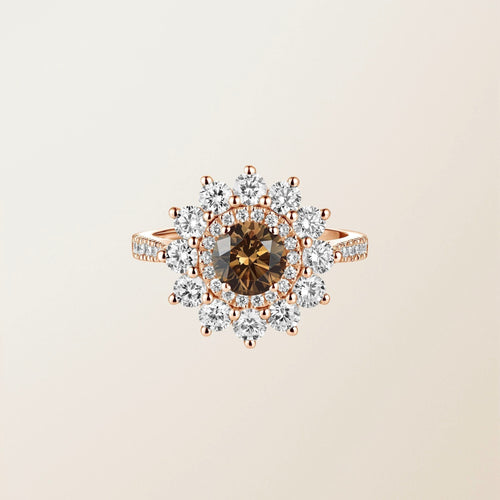 Bague 51 GEMMYO - Bague marguerite or rose, diamant Chocolat et diamants incolores 58 Facettes GYO.1722/2