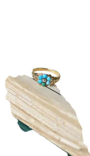 Bague Bague fleur ancienne turquoises et diamant 58 Facettes