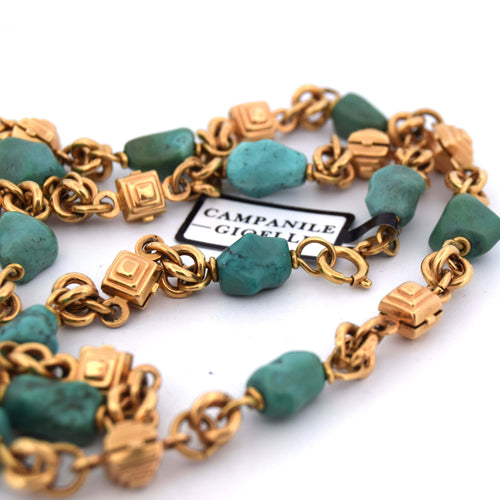 Collier Collana vintage in oro giallo 18 kt con turchese 58 Facettes