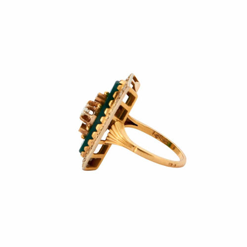 Bague 52 Bague Napoléon III Diamants Or Jaune Agate Verte 58 Facettes