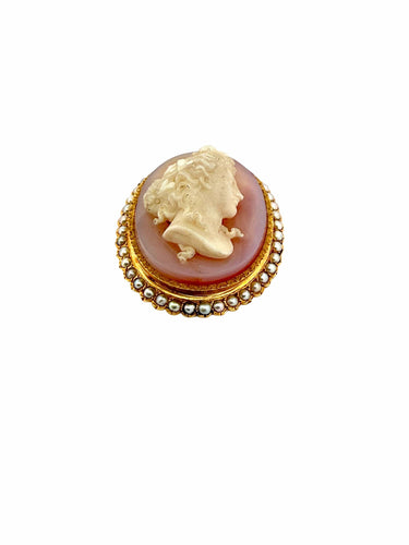 Broche Broche camée ancienne en or 18k et demi-perles – XIXᵉ siècle 58 Facettes