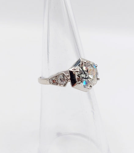Bague 48.5 Bague solitaire Art Déco Platine diamant taille ancienne 1,70 carat (circa 1920) 58 Facettes A06291