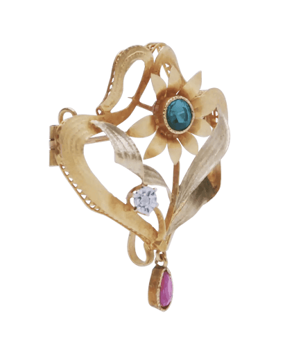 Broche Rafinity Or jaune 18K Peridot Rubis Diamant