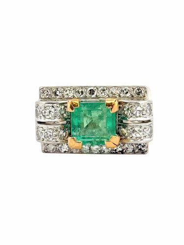 Bague Chevalière Tank en or , émeraude et diamants 58 Facettes