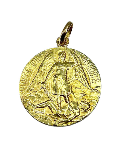 Pendentif Médaille or jaune Saint Michel, signée L.Tricard, vers 1930 58 Facettes AB481