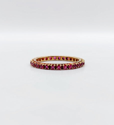 Bague 50.5 Alliance américaine or jaune petits rubis ronds (circa 1950) art deco éternité 58 Facettes A05472