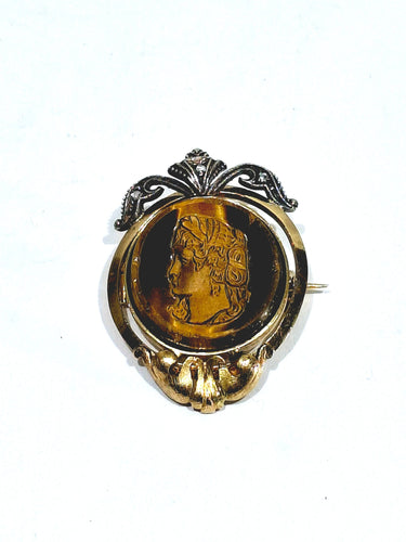Broche Broche Or et Oeil De Tigre 58 Facettes